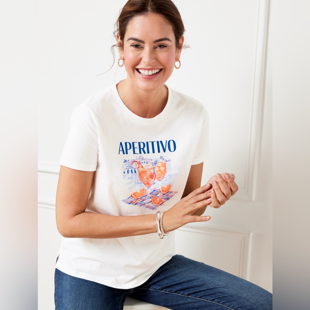 Talbots Aperitivo Short Sleeve Graphic T Shirt Large